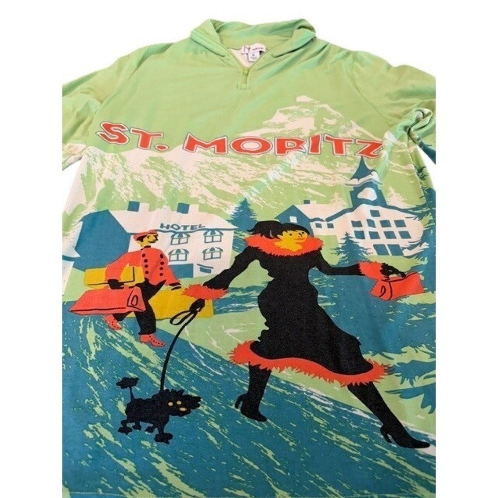 Neve St. Moritz Silk Wool Blend Quarter‎ Zip Ski Base Layer Top Green Women M - Picture 2 of 7